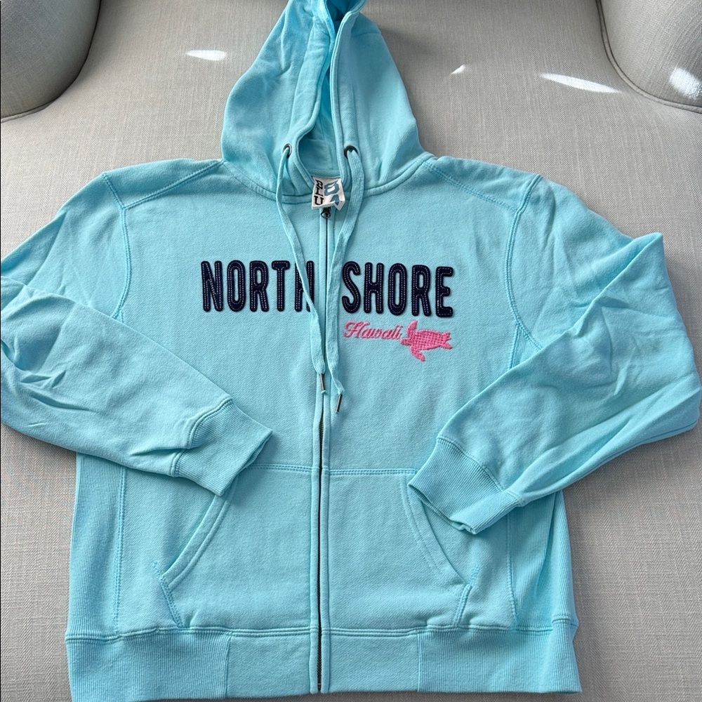 Hawaii North Shore Blue 84 Aqua and Black Tag Zip Up Sweatshirt Size: M